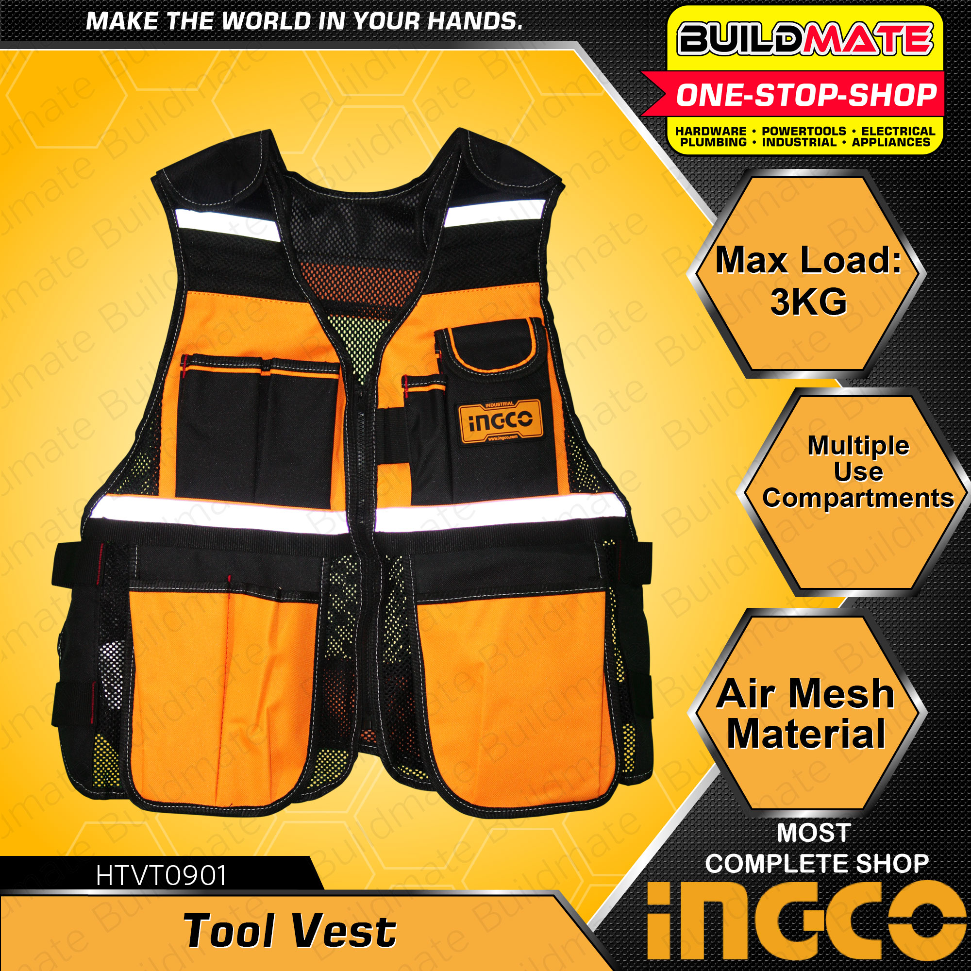 INGCO Safety Tool Vest 3kg 7 Pockets HTVT0901 •BUILDMATE• IHT Lazada PH