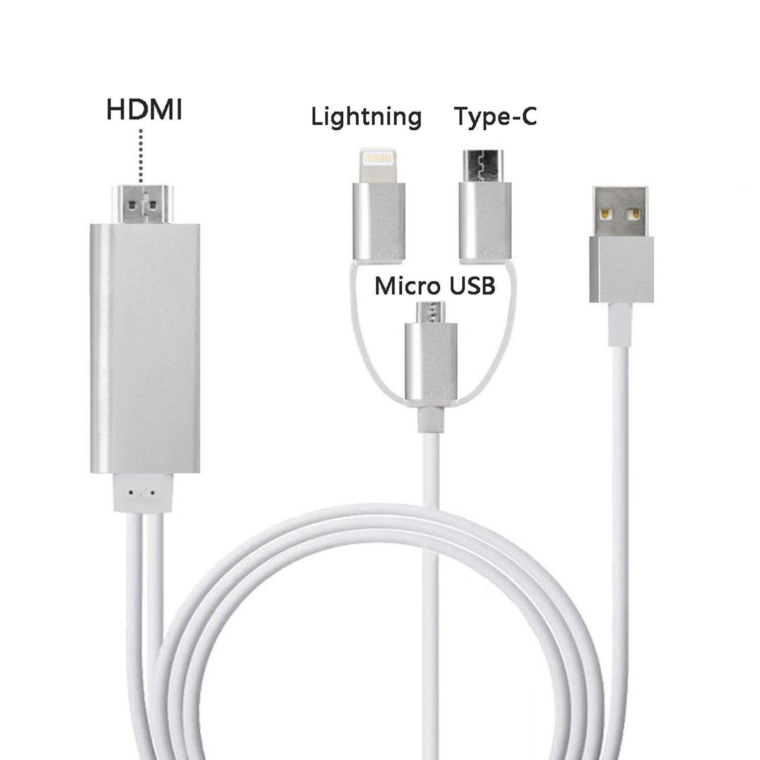 HDMI Adapter for iphone, 3 in 1 Lighting/Micro USB/Type-C to HDMI Cabl –  SEGMART