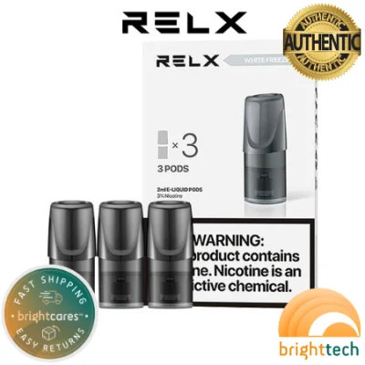 RELX Classic Pods White Freeze (Icy Slush) Pack of 3 - Original w/ QR Code Prefilled Vape Juice Pod (Bright Tech)