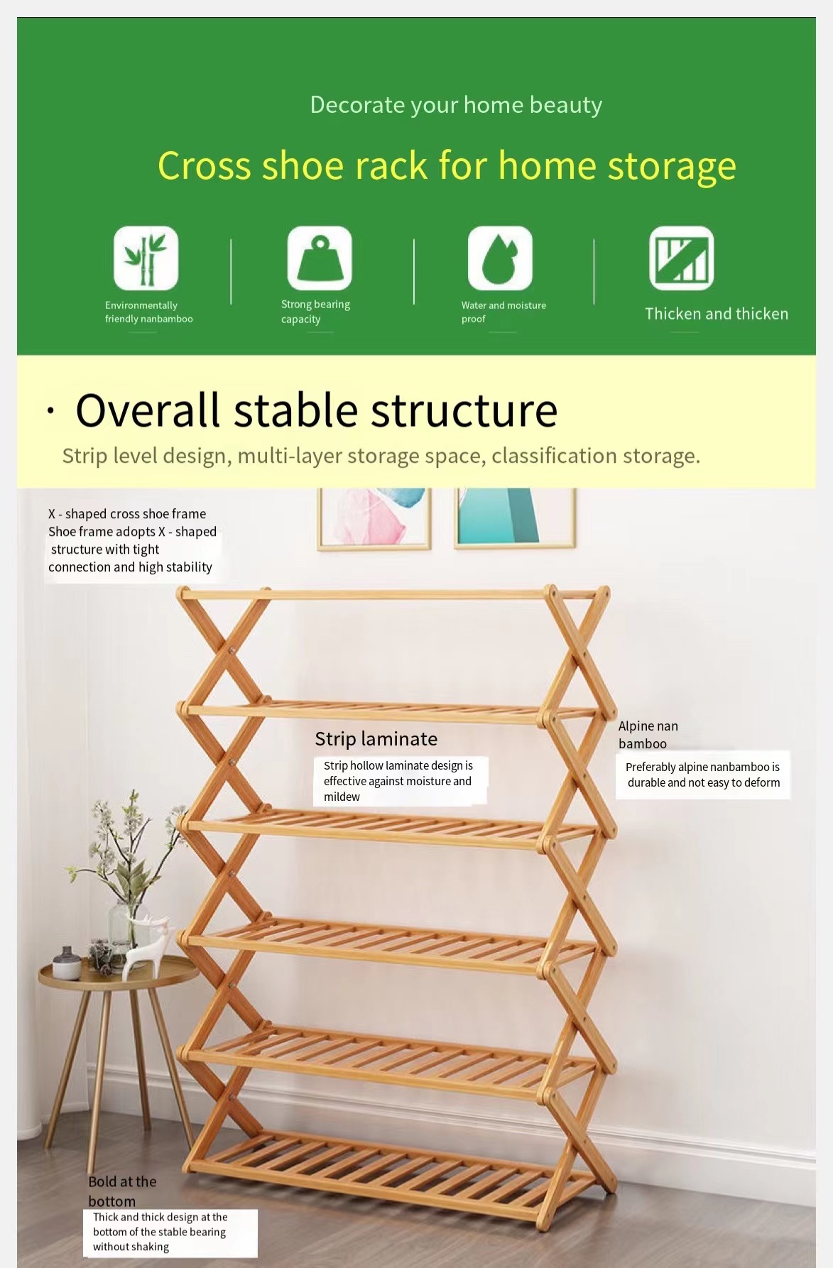 Elegant Bamboo Multi-Layer Shoe Rack Organizer 5/6 Layers