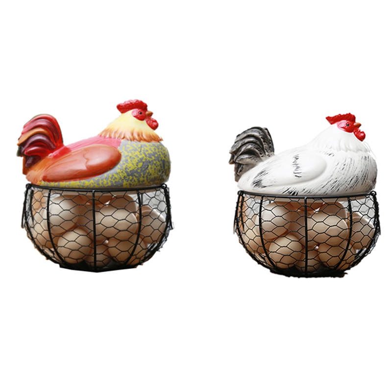 Ceramic Egg Holder Chicken Wire Egg Basket Fruit Basket Collection Hen Ornaments Decoration Kitchen Storage 19CMX22CM