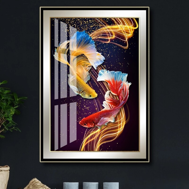 Abstract Art Gold Fishes Koi Wall Decor Picture Modern Canvas Print