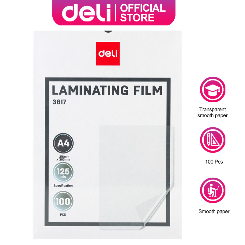 Deli Laminating Film Laminator Pouches Thickness A4 80mic 125mic