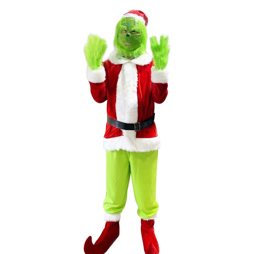 Deluxe Mens Grinch Christmas Costume Adult Santa Claus Cosplay