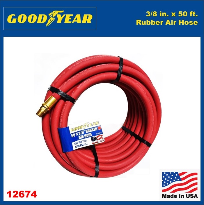 250 PSI Air Compressor Hose 12672 x 3/8" in Goodyear Rubber Air Hose 50' ft 