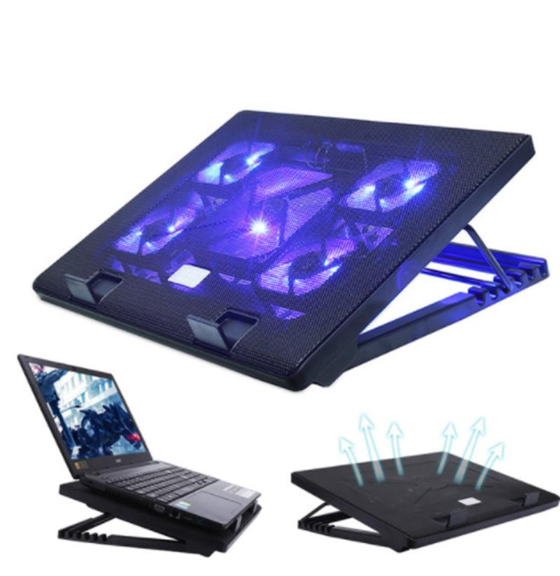 S500 Laptop Cooling Pad 12 17 Cooler Pad Chill Mat 5 Quiet Fans Led Lights And 2 Usb 2 0 Ports Adjustable Mounts Laptop Stand Height Angle