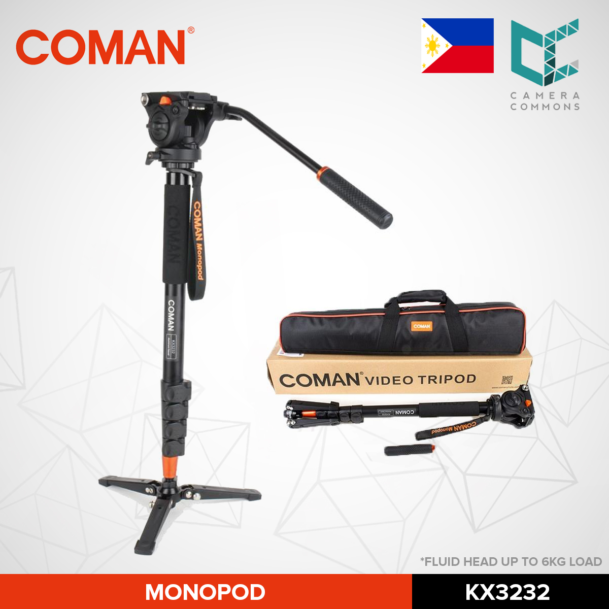 Monopod, COMAN KX3232 73.2 inch Professional Monopod Tripod Lightweight  Aluminum Telescopic Camera Monopod with feet and Pan Tilt Fluid Head for  DSLR