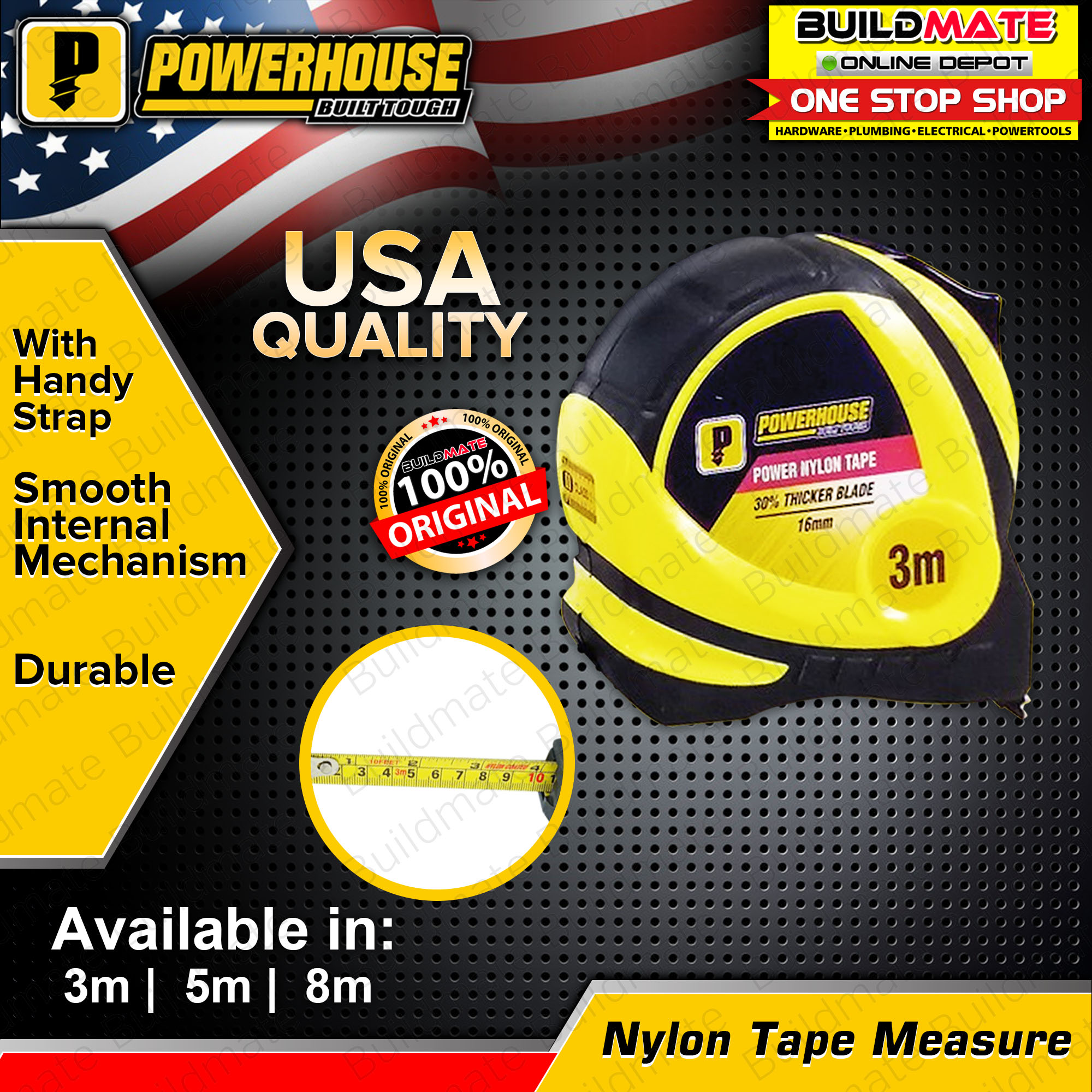 POWERHOUSE Multi Lock Nylon Tape Measure 5m SOLD PER PIECE BUILDMATE