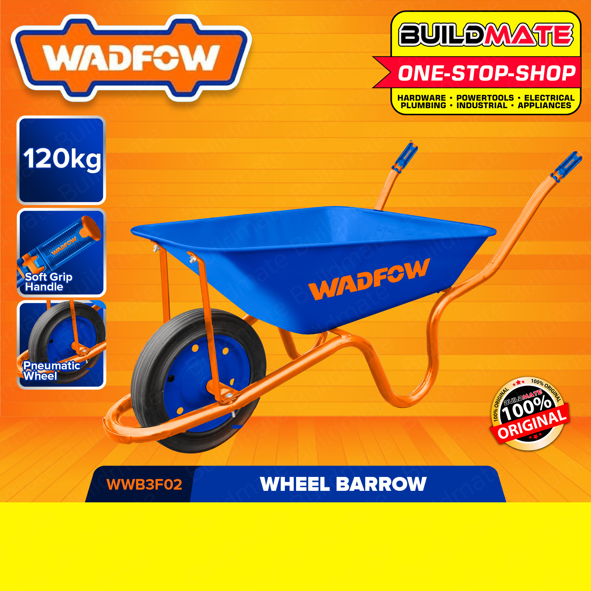WADFOW Wheel Barrow 120KG Solid Wheel Garden Cart Wheelbarrow Heavy