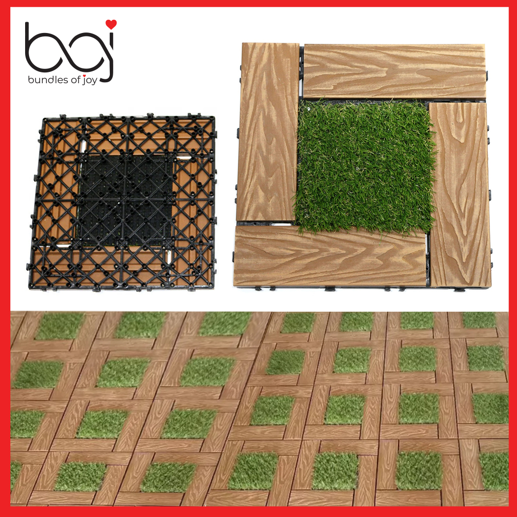 Artificial Grass with Wood Plastic Composite WPC DIY Deck Tiles