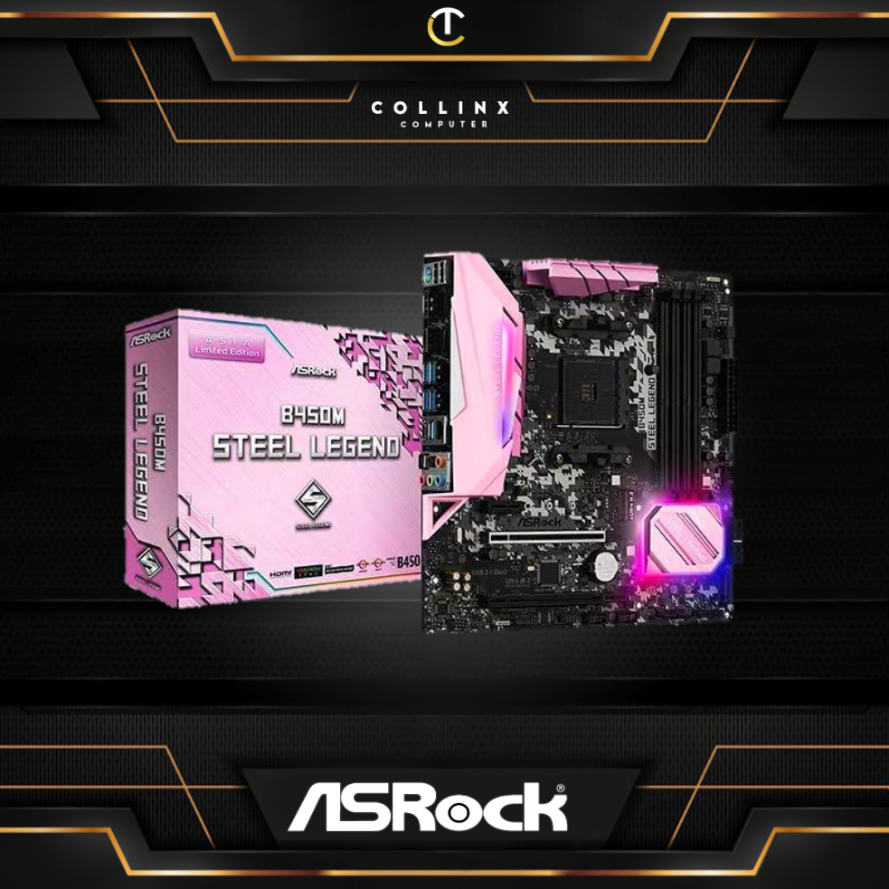 ASRock B450M Steel Legend Pink Gaming Motherboard Limited Edition DDR4 AM4  CPU Socket For AMD Ryzen Processor RAM Slots mATX Form Factor  Collinx Computer Lazada PH