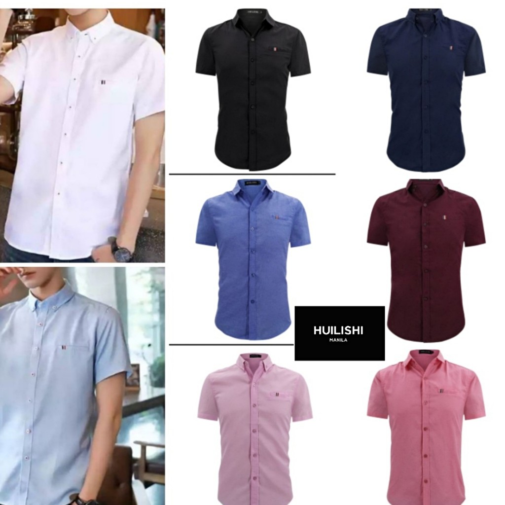 HUILISHI Korean Men's Pure Color Casual Short Sleeve Polo Shirt