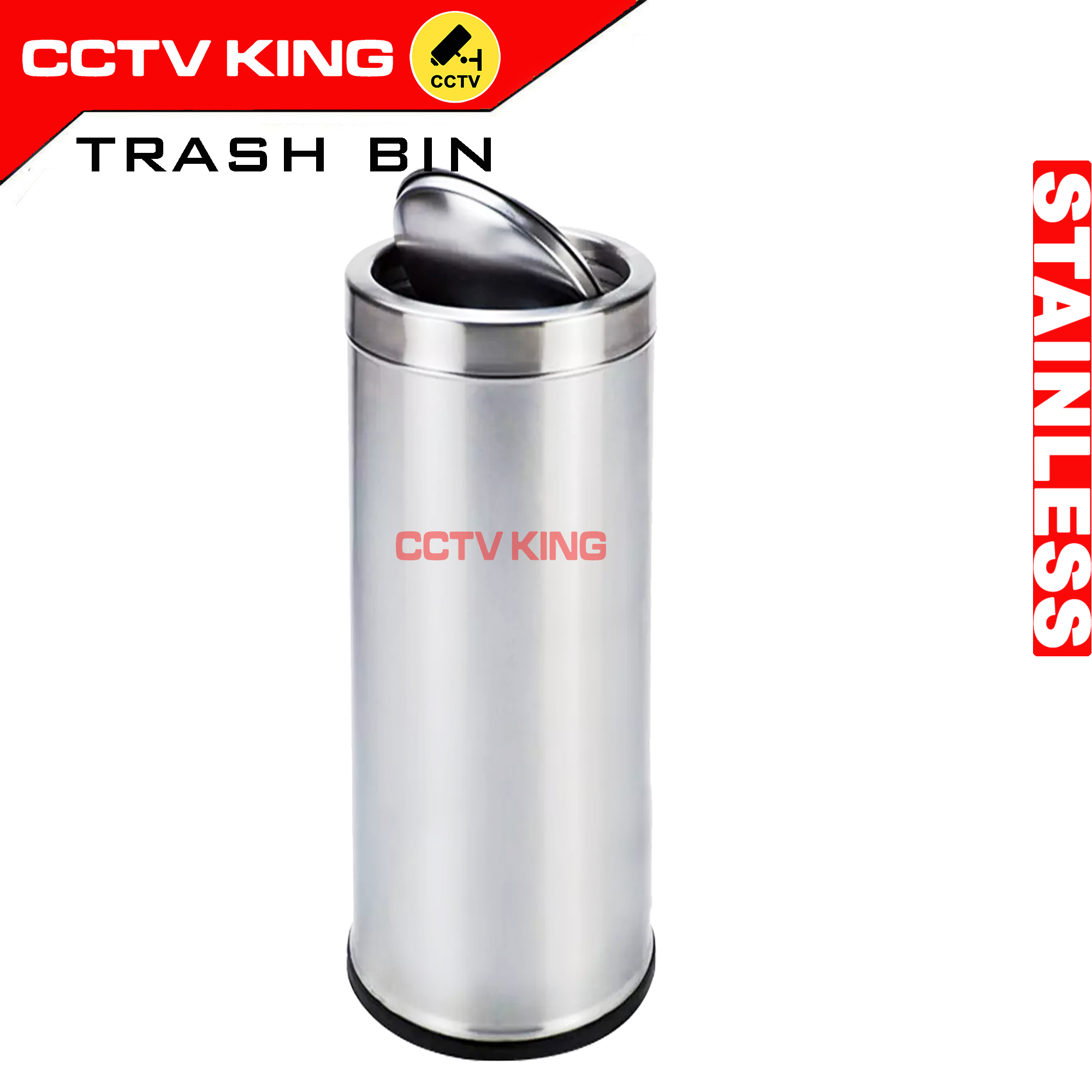 CCTV King Stainless Office Trash Bin w/ Ashtray Waste Basket Garbage