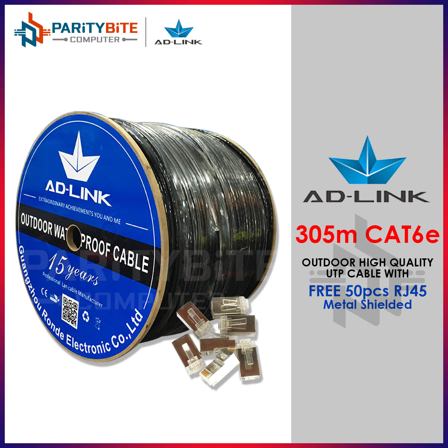 Adlink CAT6 Outdoor UTP Cable 305M High Quality with FREE 50pcs shielded rj45 Lazada PH