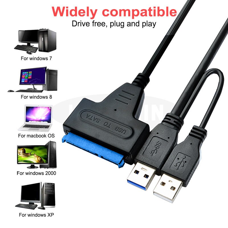 USB to SATA Cable Hard Disk Drive Convert Up to 5Gbps with USB 2.0 Power Cable Support 4TB SATA support Big Capacity SSD and External Laptop 22 Pin 2.5" 3.5" Hard