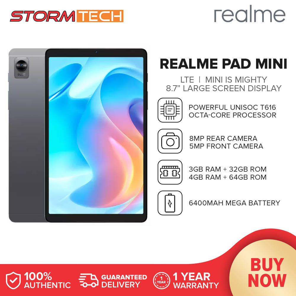 Realme Pad Mini Tablet, LTE / WIFI, 3GB/4GB RAM+32GB/64GB ROM, 8.7” Large  LCD Screen Display, 6400mAh Mega Battery with 18W Quick Charge, Powerful  Unisoc T616 Octa-core Processor