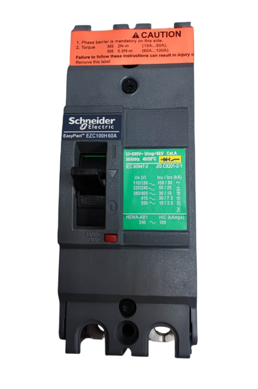Schneider 60A 2 Pole Breaker Industrial Easy Pact, 60A Single Phase