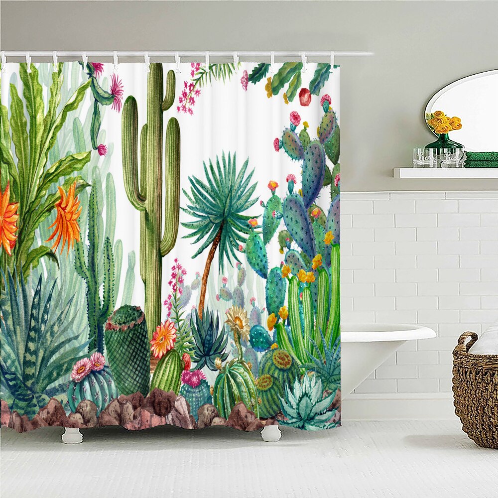 3D Printing Flower Leaf Plant Fabric Shower Curtain Bath Curtain Home ...