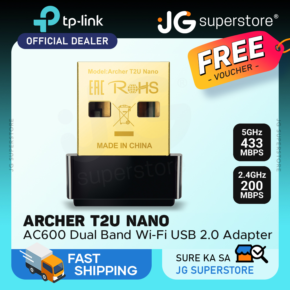 TP-Link Archer T2U Nano AC600 Dual Band Wireless USB 2.0 Adapter with  433Mbps at 5GHz, 200Mbps at 2.4GHz Wi-Fi for Windows 10/8.1/8/7/XP, macOS X, JG Superstore