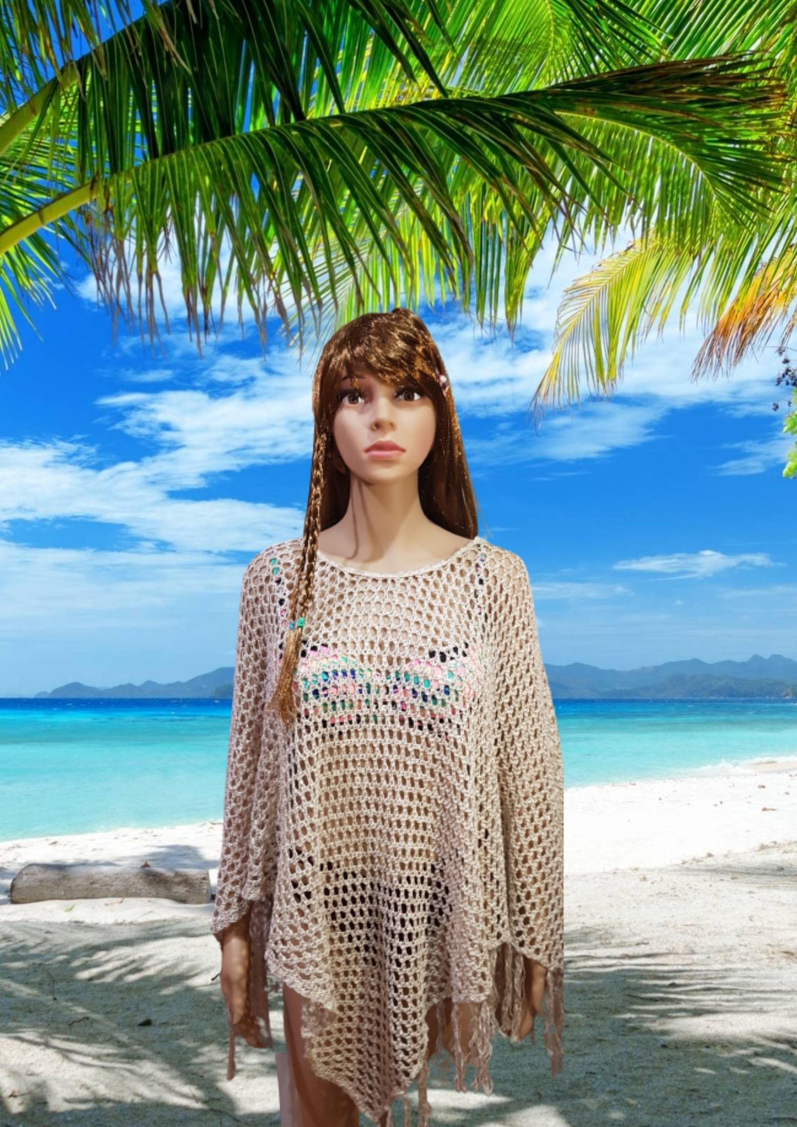 BEACH BIKINI COVER UP KNITTED, CROCHET BEACH DRESS COMFORTABLE COTTON  FABRIC, IMPORTED MATERIALS FROM TAIWAN (BIKINI IS NOT INCLUDED)