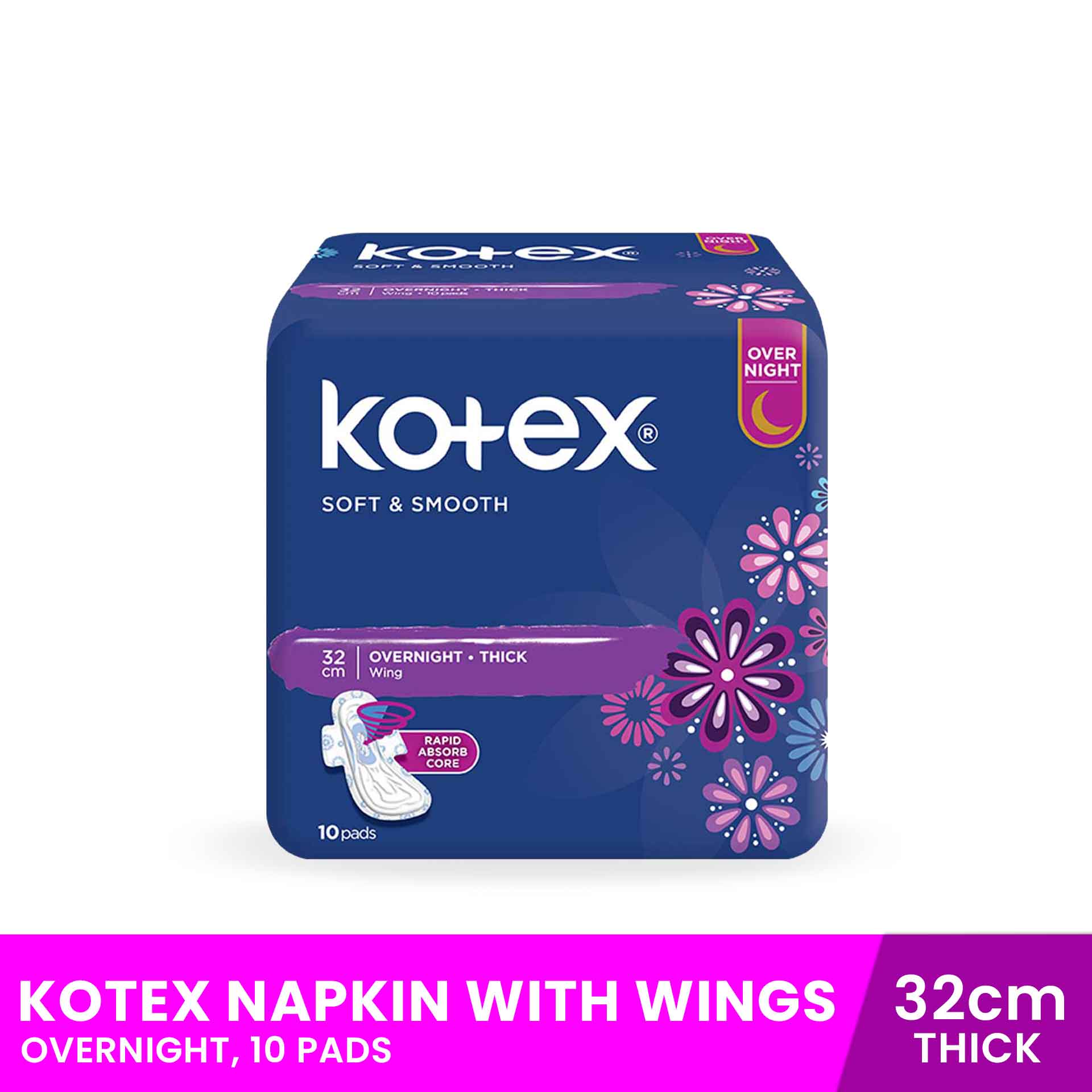 KOTEX Napkin with Wings, Overnight 32cm Thick, 10 pads, women's hygiene