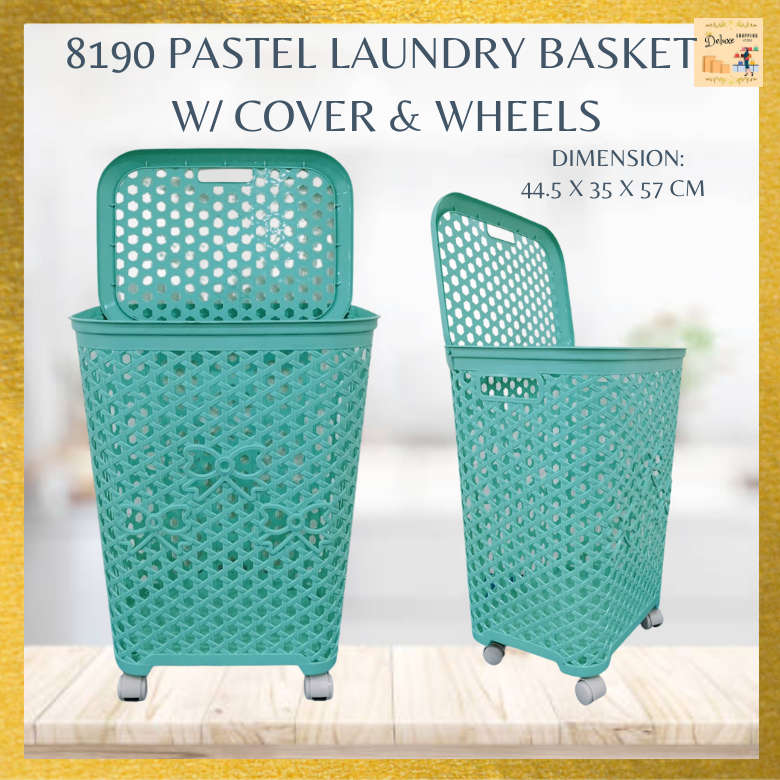 PASTEL LAUNDRY BASKET WITH COVER AND WHEELS/ STORAGE BASKET/ COLORED