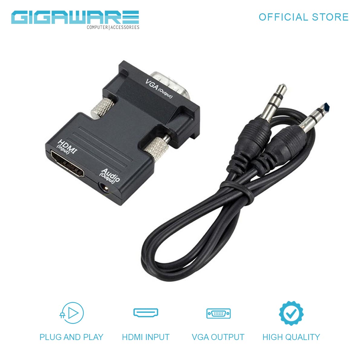 Gigaware HDMI Female to VGA Male Video Connector Adapter Converter with
