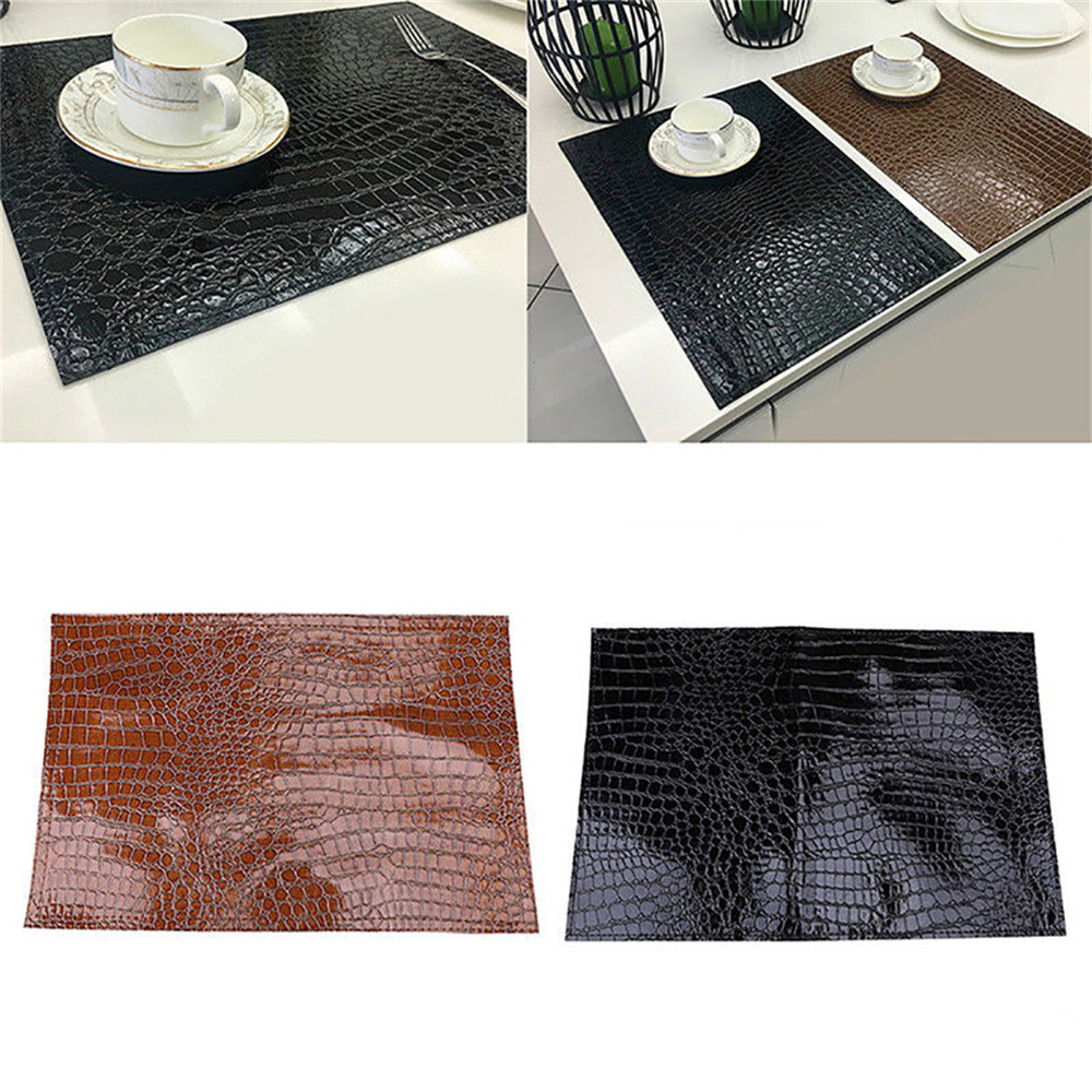 1pc Decorative Table Mat PU Leather Crocodile Pattern Insulation Pad Placemats