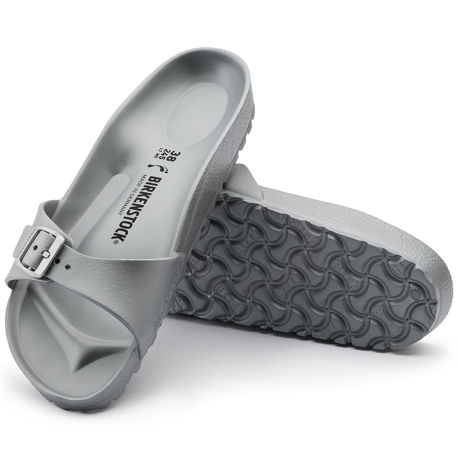 silver birkenstocks rubber