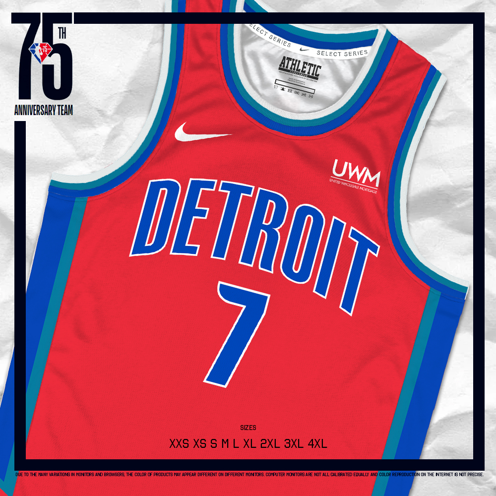 Ztore 75th Edition NBA Detroit Pistons Basketball Jersey 2022 Full