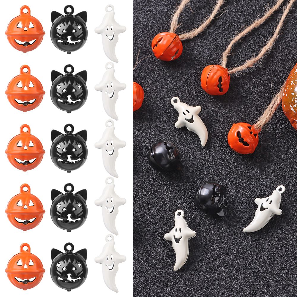 SIERWU 5PCS Party Supplies Metal Cat Ghost Cute Tree Decorations Halloween Bell Hanging Decor Pumpkin Head Bells