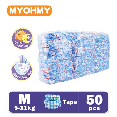 MyohMy Tape Diapers M 50Pcs Baby Cartoon Disposable Diapers