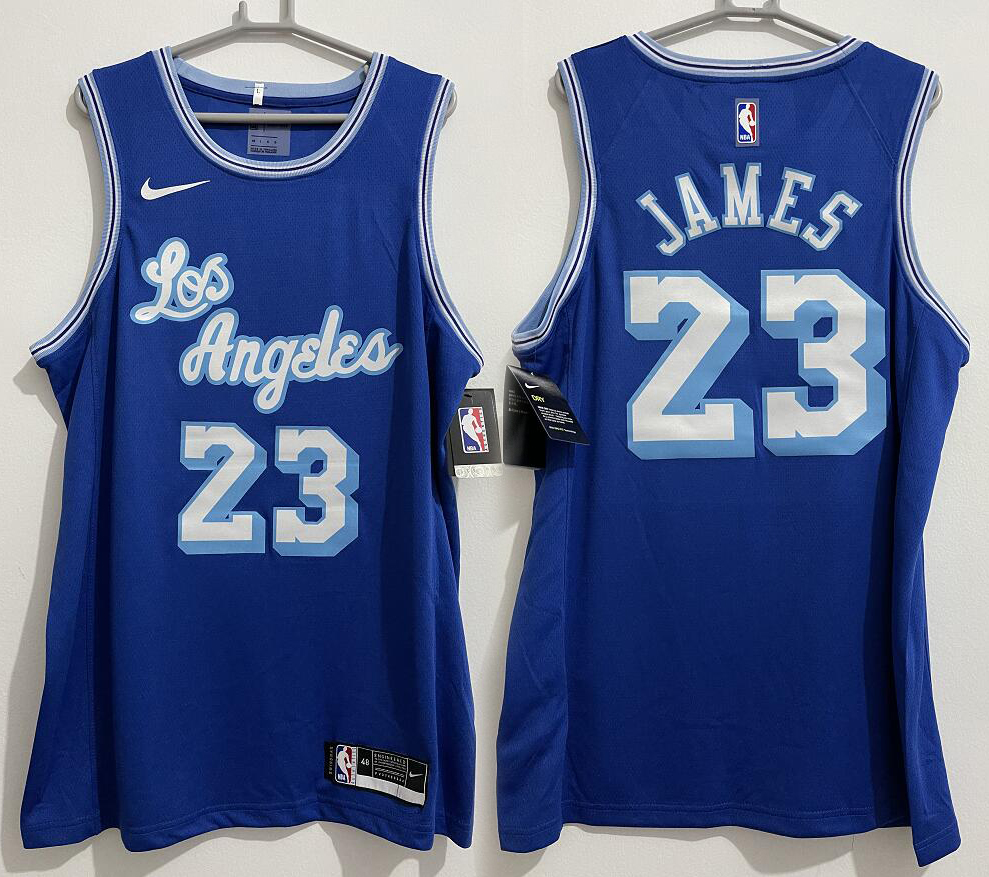 Original NBA Heat Pressed Men's Los Angeles #23 LeBron James Blue Jersey