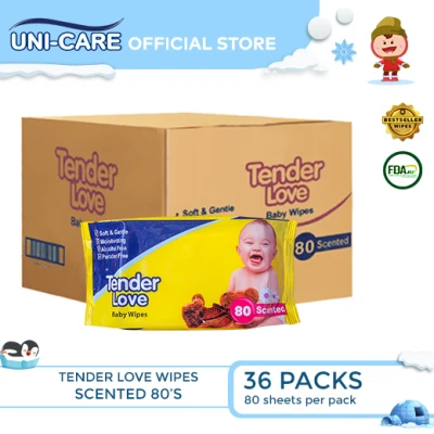 Tender Love Powder Scent Baby Wipes 80's Pack of 36 (1 Case)