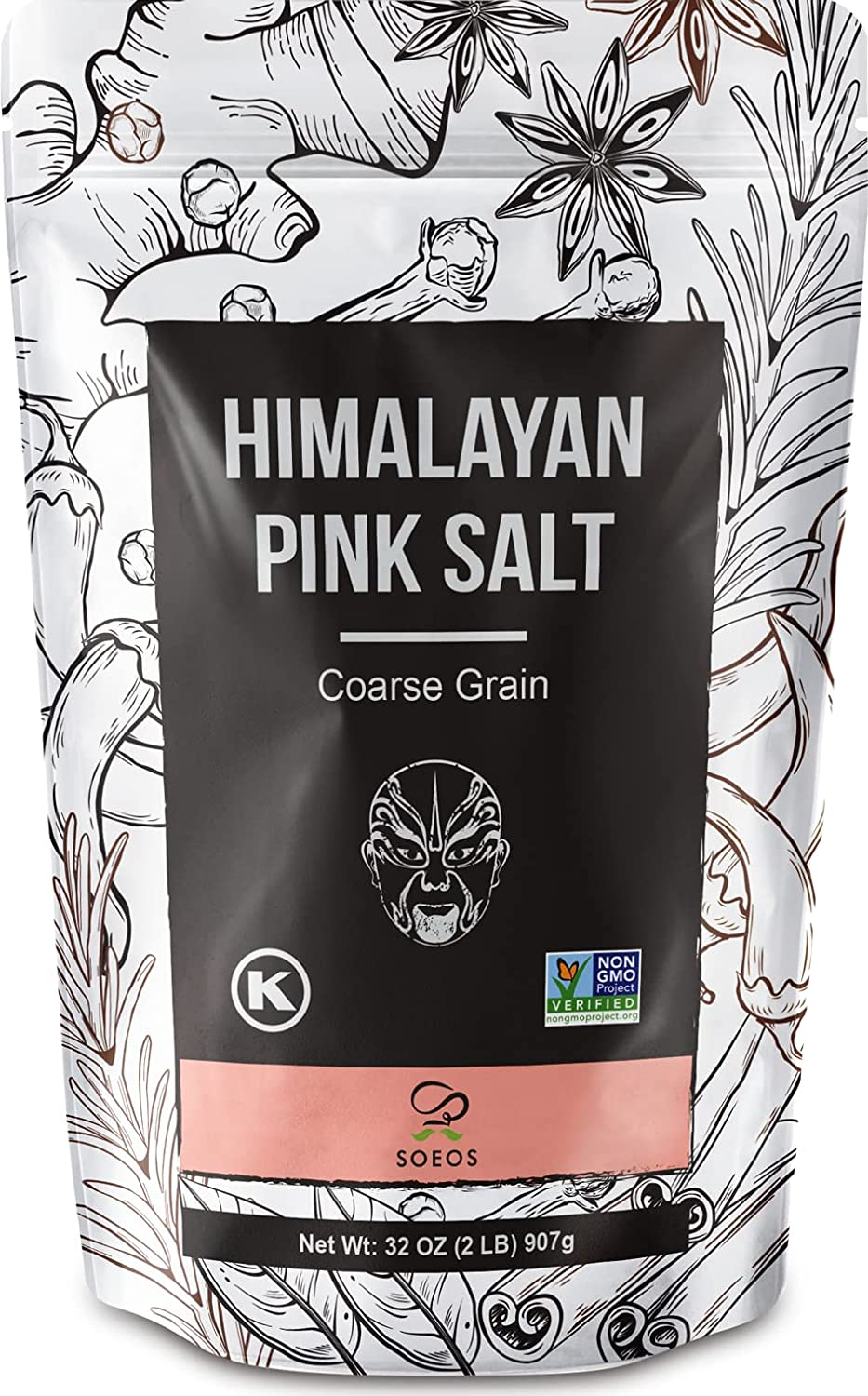 Soeos Himalayan Pink Salt 2lbs, Course Grain, Natural Pure Rock Salt