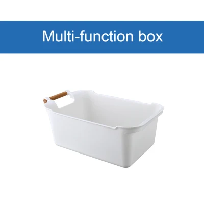 LOCAUPIN Bathroom Clothes Sundries Basket Desktop Storage Box Toys Organizer Plastic Container Wood Handle