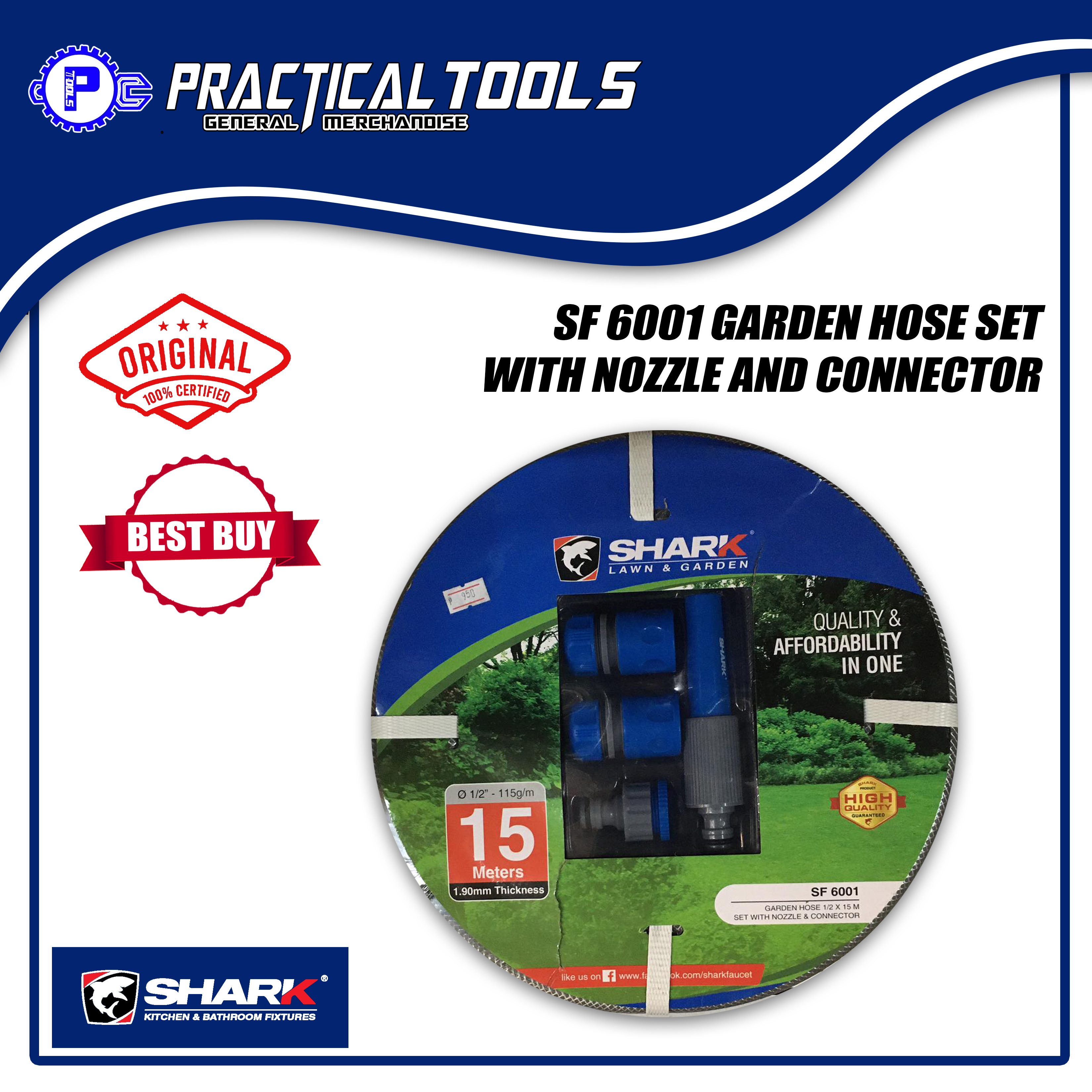 SHARK SF6001 1/2 X 15 METERS GARDEN HOSE SET WITH NOZZLE AND CONNECTOR