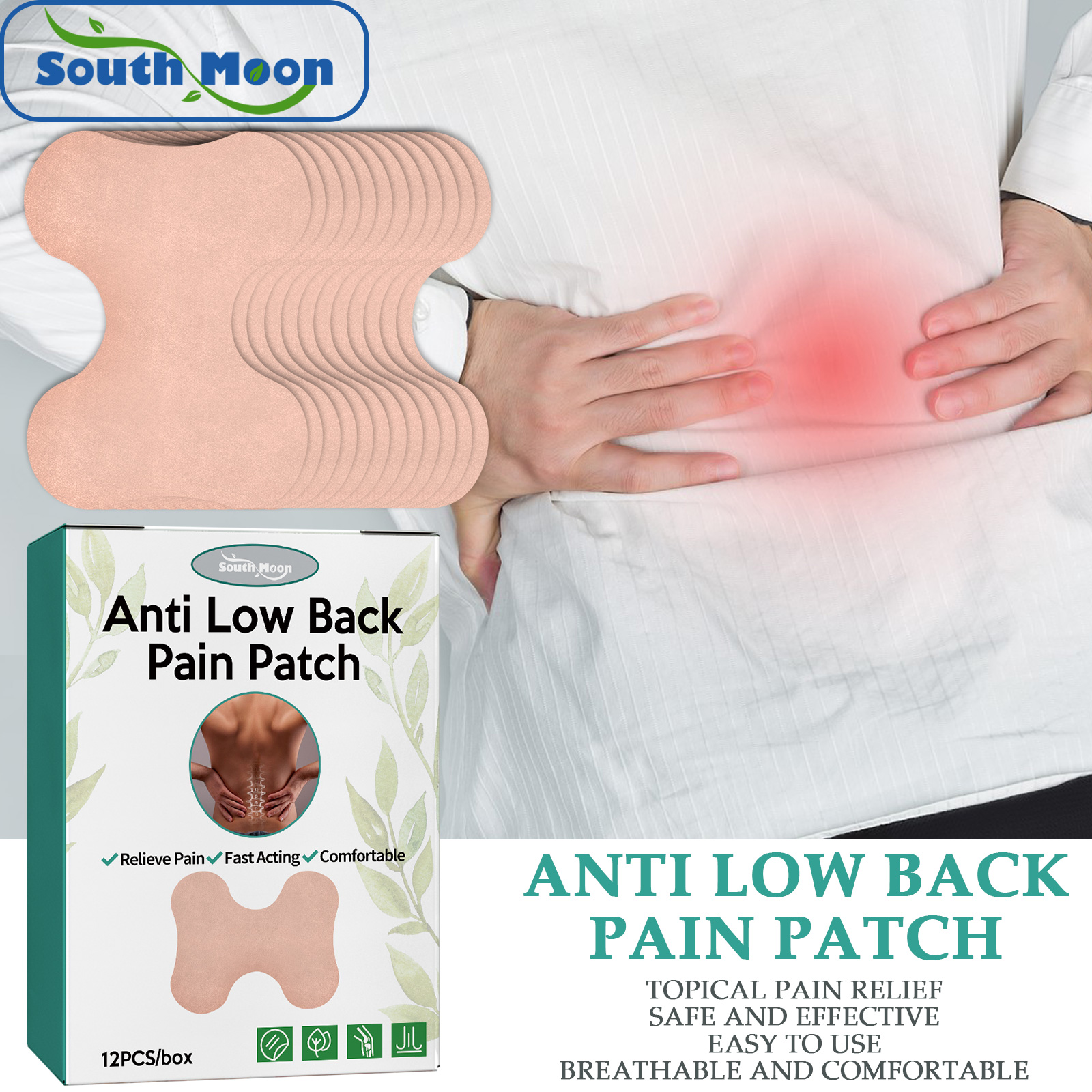 (12 pack)South Moon Anti Low Back Pain Patch, Wormwood Back Lumbar Pain