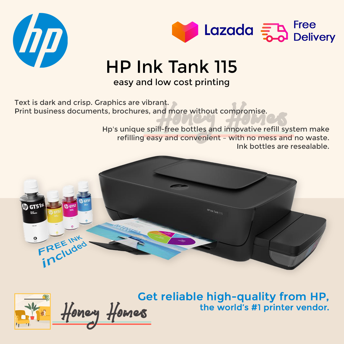 HP Ink Tank 115 Low Cost Printer With FREE INK Affordable Continuous   6e90341033e56929207d55033a715731 