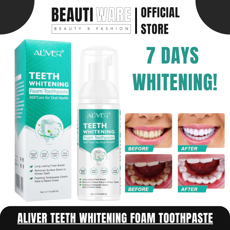 ALIVER TEETH Whitening Foam Toothpaste 60ML - Foaming Toothpaste CLEANS ...