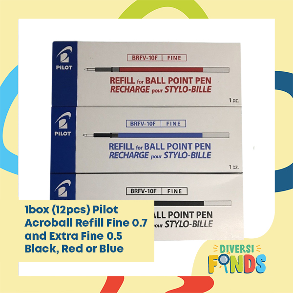 1box (12pcs) Pilot Acroball Refill Fine and Extra Fine Black, Red  or Blue