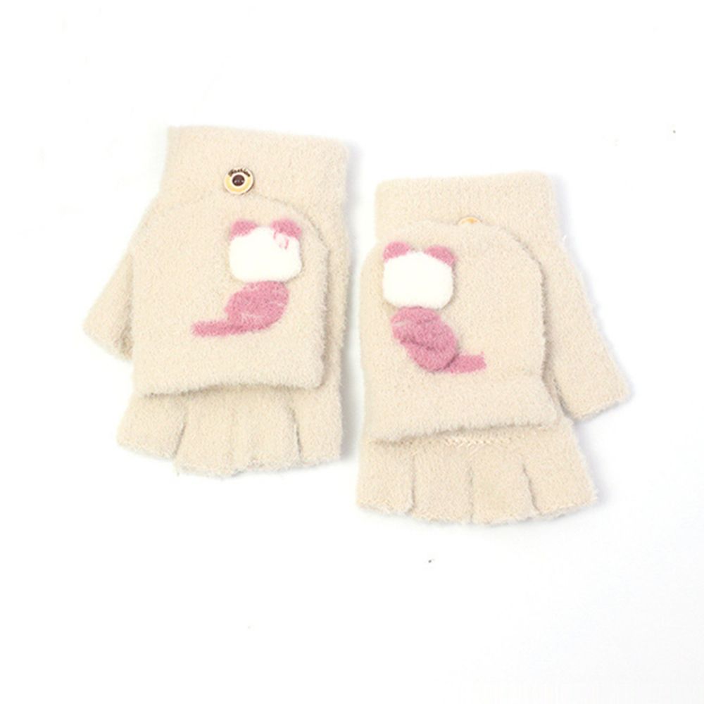 WCYC Cute Cat Warm Cartoon Animal Pattern Half Finger Mittens Flip Cover Soft Fluff Gloves