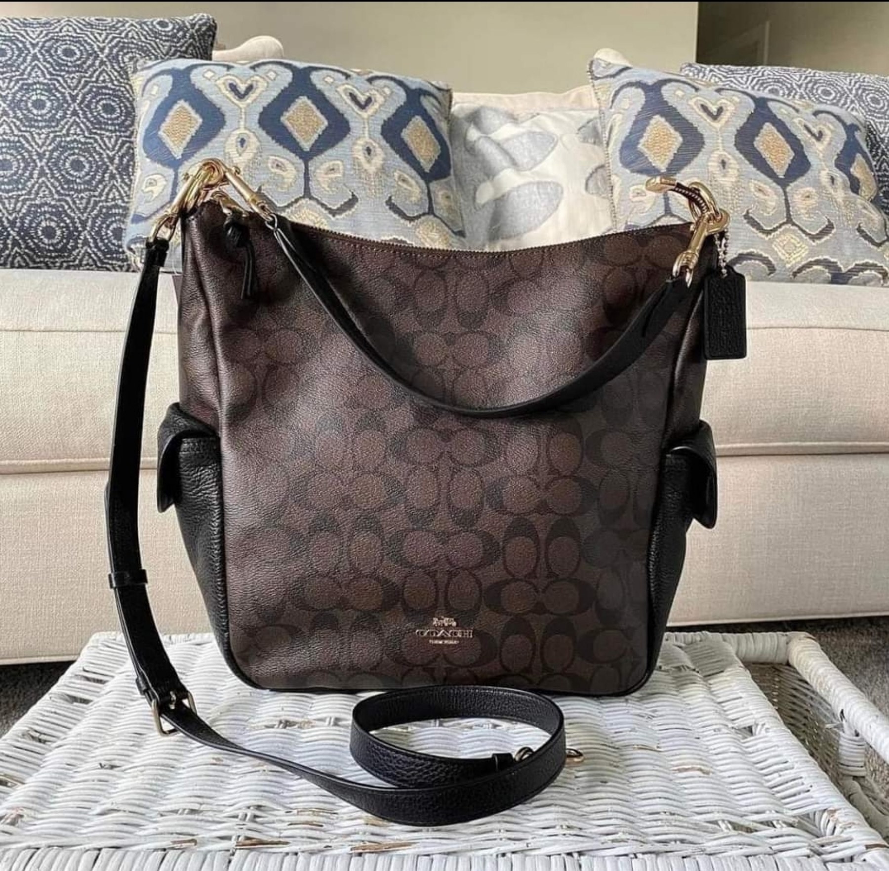 Coach C1523 Pennie Shoulder Bag in Brown Signature Coated Canvas and Black  Refined Pebble Leather - Women's Hobo Bag with Detachable Strap | Lazada PH