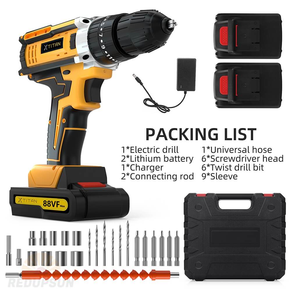 88V Mini Rechargeable 2 Speed Accessories Cordless Drill Electric