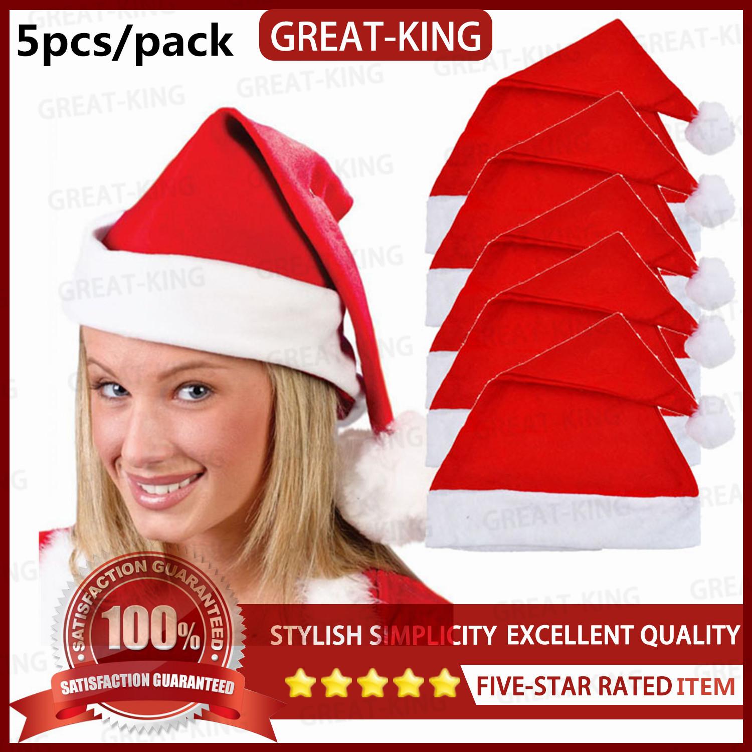 Great-King 5PCS/PACK Unisex Xmas Red Caps Santa Novelty Hat for Christmas Party Christmas Party