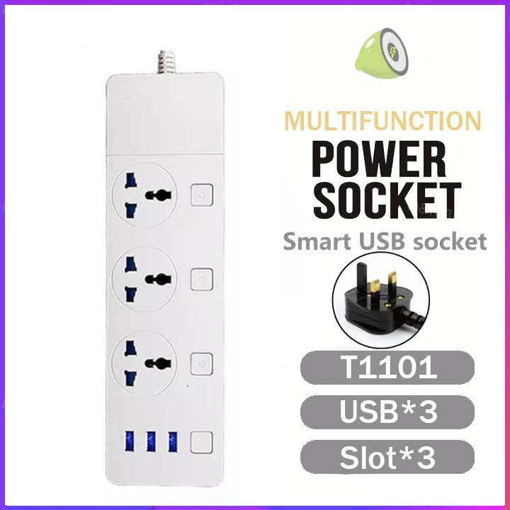 UK Extension Plug Power Strip multi plug + USB Charger Output 3.1A WIth