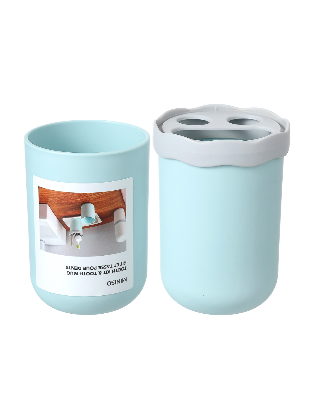 Miniso Tooth Kit Tooth Mug Blue and Off White Toothbrush Case and Mug