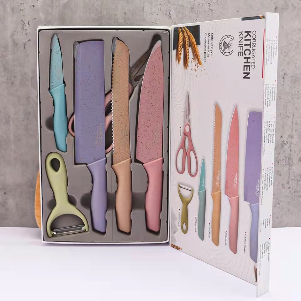 EVERRICH Kitchen Knife Set Sharp Kitchen Knives Corrugated Colorful