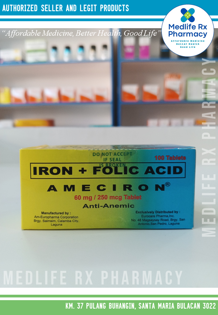 AMECIRON Iron 60mg (equivalent to 300mg Ferrous Sulfate) + Folic Acid