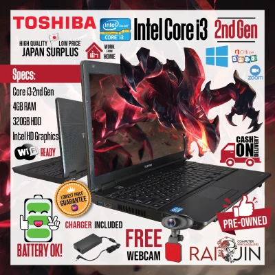 TOSHIBA - LAPTOP CORE i3-2ND GEN - 4GB RAM - 320GB HDD - WIFI READY - FREE WEBCAM - WITH CHARGER - USED